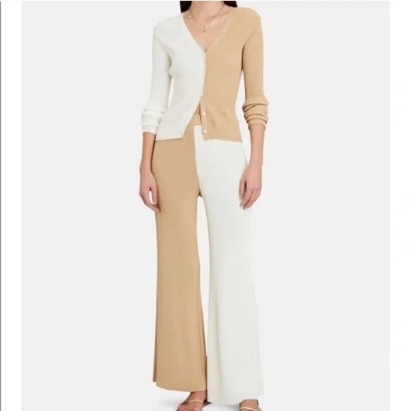 Staud Cargo Colorblock Ribbed Cardigan V Neck Stretchy Sweater Size Small - Picture 2 of 10